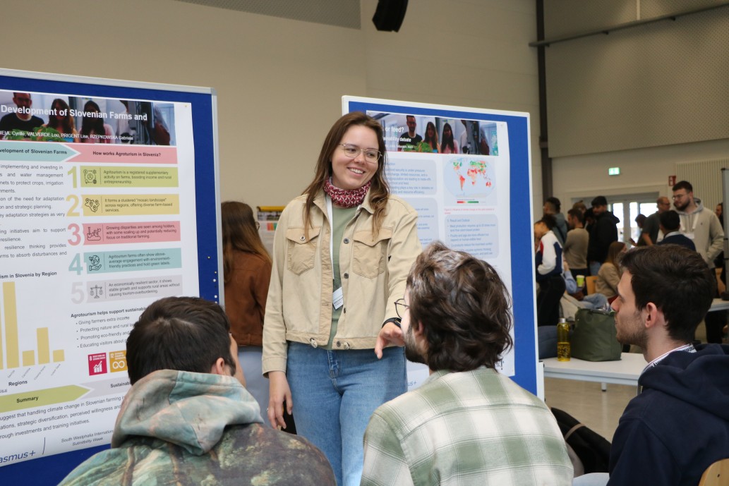 Young woman presenting group results