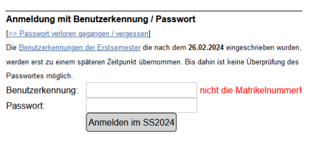 Abmeldung Benutzerkennung und Passwort